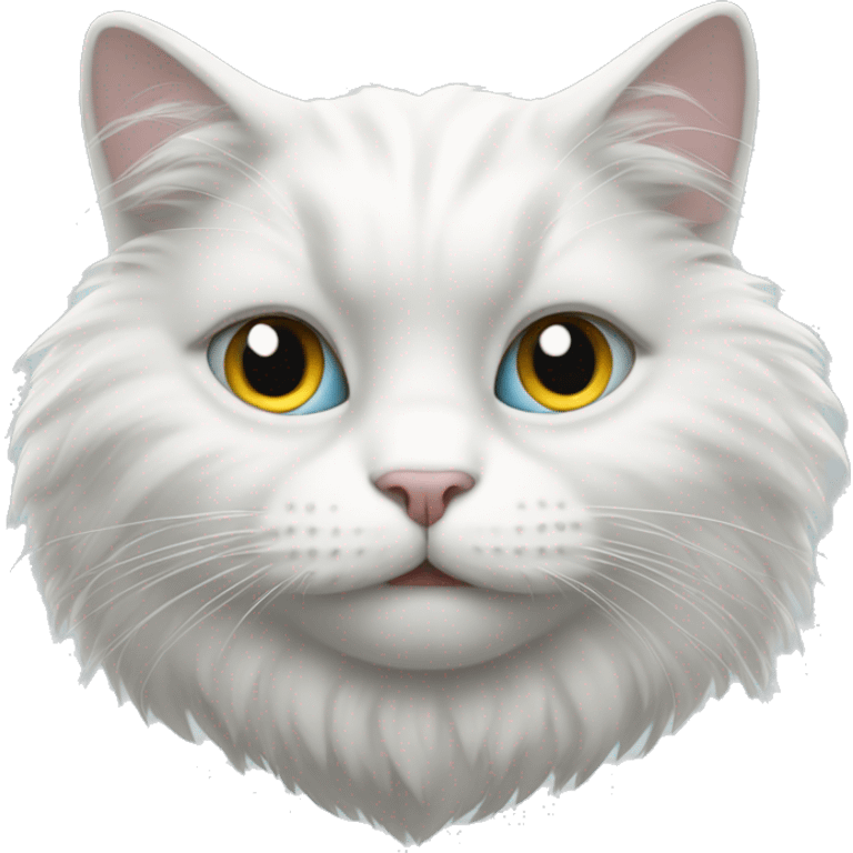 Fluffy white cat with half face gray emoji