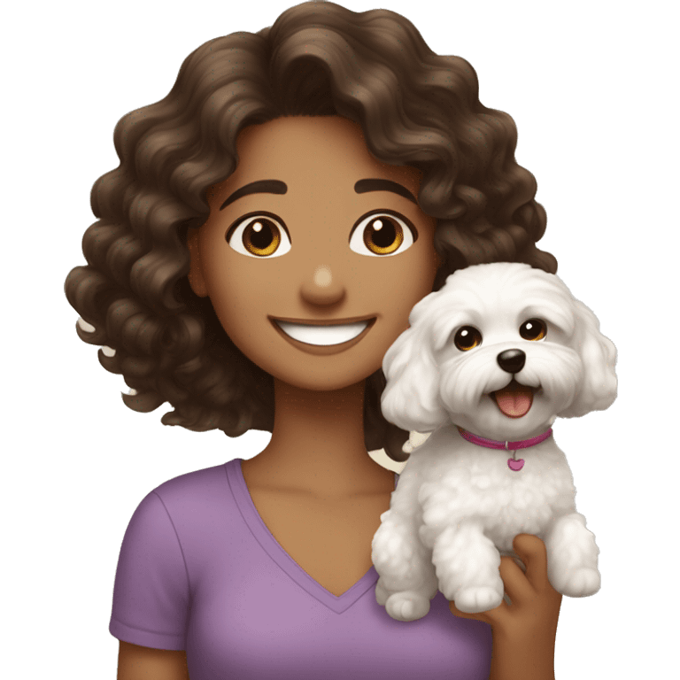 Brunet girl smiling with Maltipoo emoji