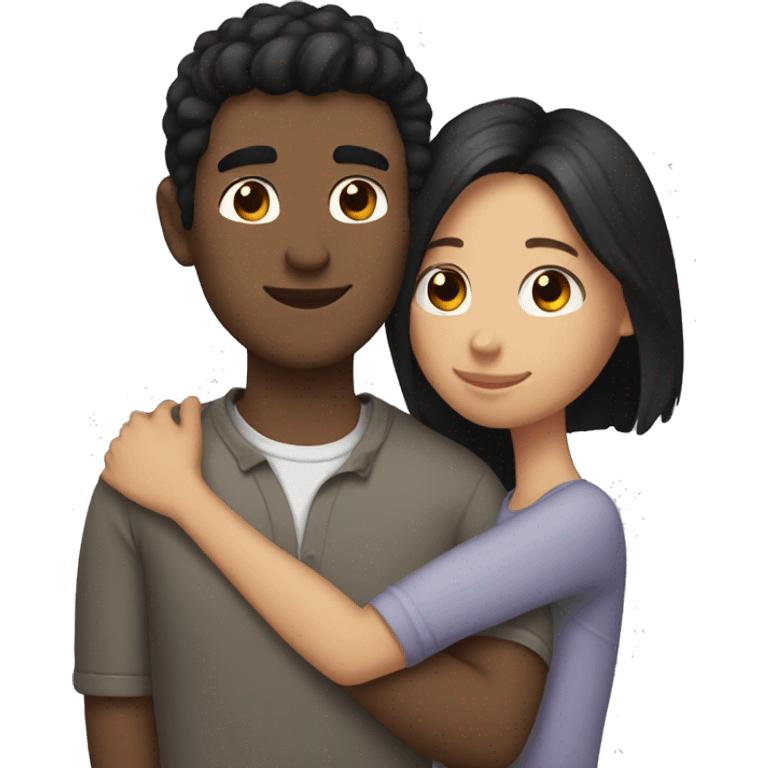 boyfriend with black hair and girlfriend with brown hair hugging emoji