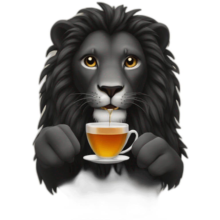 Black lion drinking tea emoji