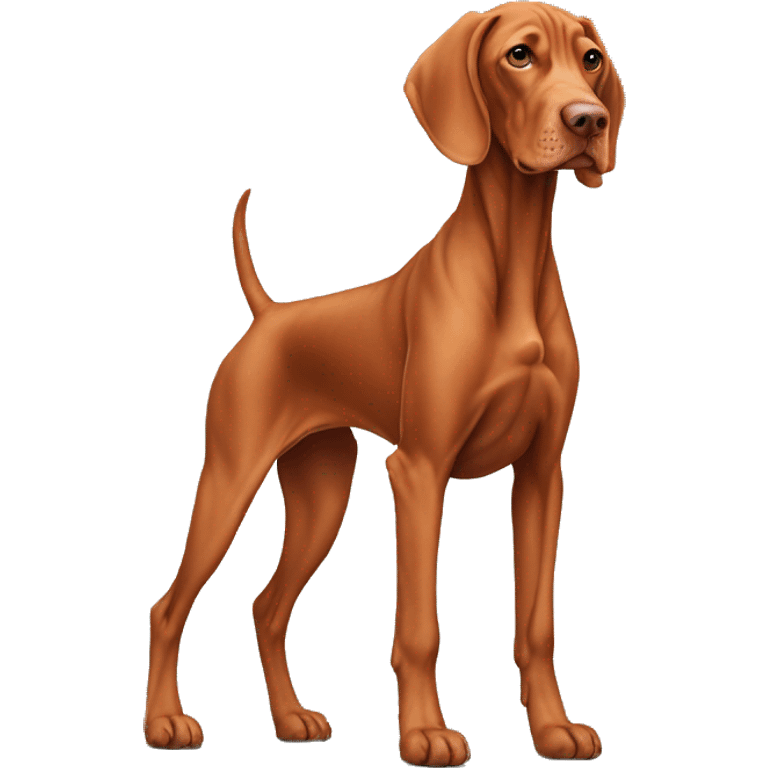 Grown Vizsla dog. Standing. Light face. Extra wrinkly emoji