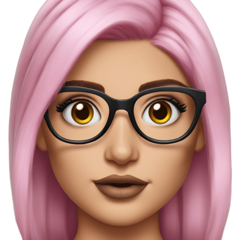 Hyper Realistic kylie jenner stylish pink hair blue eyes and glasses  emoji