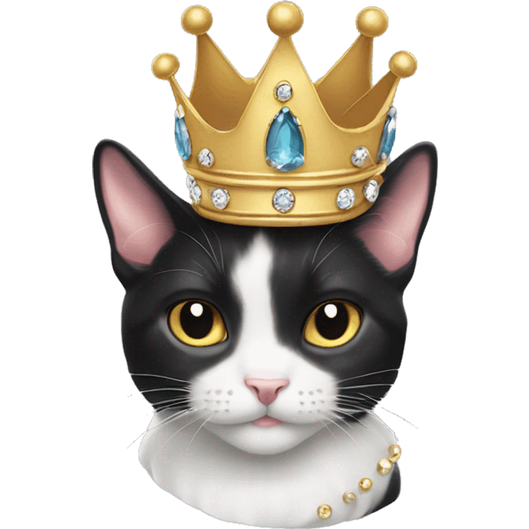 Cute tuxedo cat wearing jeweled crown emoji