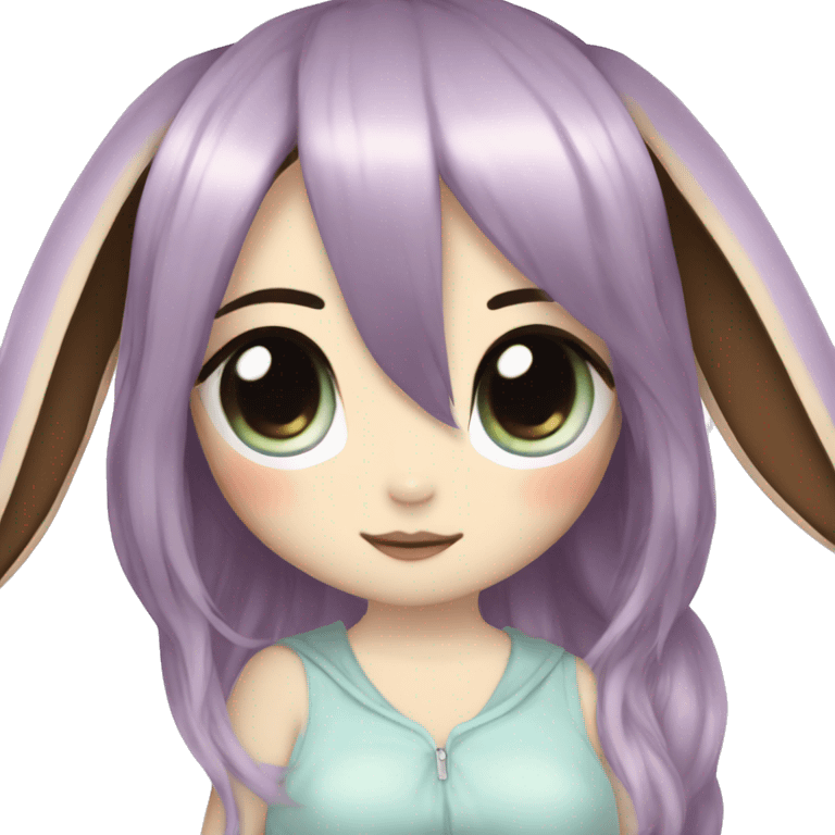 Kawaii Shiny Pastel Eevee with dark brown long emo hair covering her eyes Full Body emoji