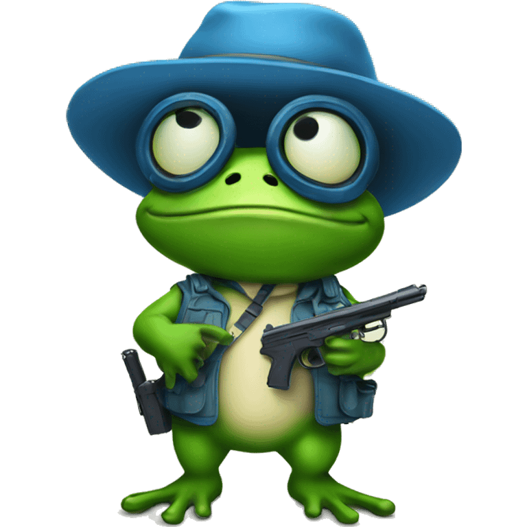 FROG WITH A GUN BLUE emoji