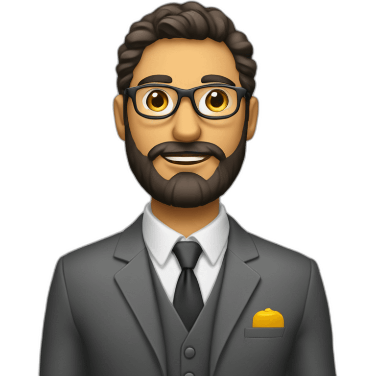 vendedor con barba y lentes con traje y con su mano levantada con el pulgar arriba emoji