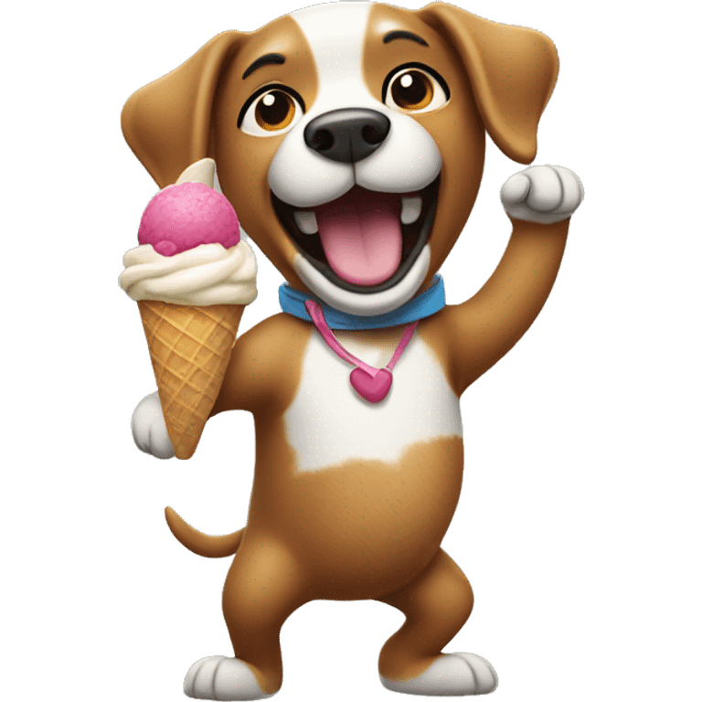 Dog dancing with ice cream emoji