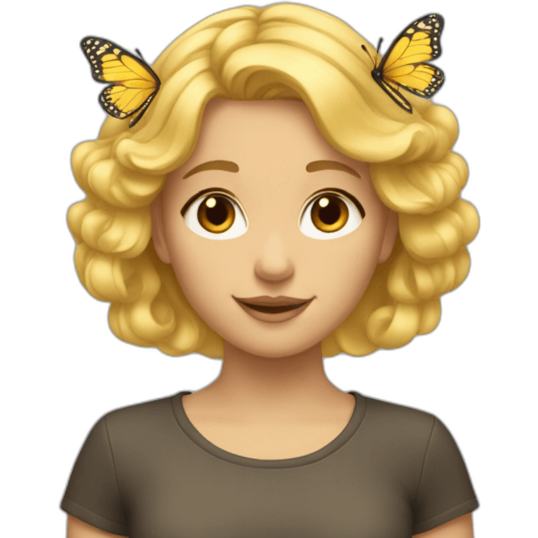 The girl is blond and has butterflies in her hair. emoji