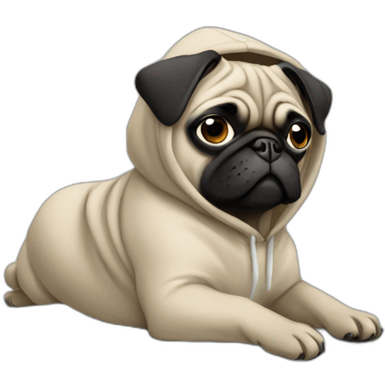 Pug using laptop wearing a hoodie emoji