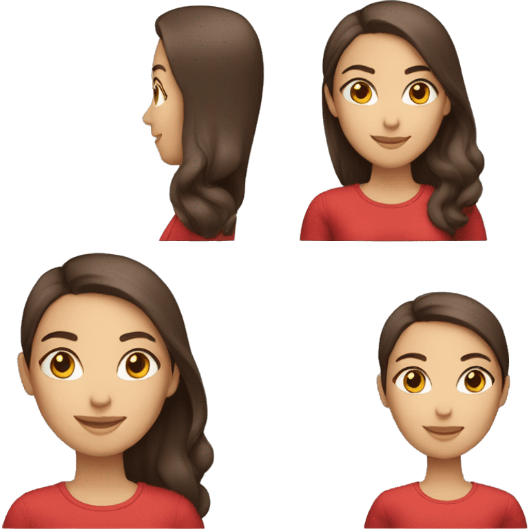 smiling woman with light to medium skin, straight dark brown hair with middle part red shirt  emoji