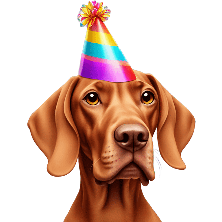 Vizsla with birthday hat emoji