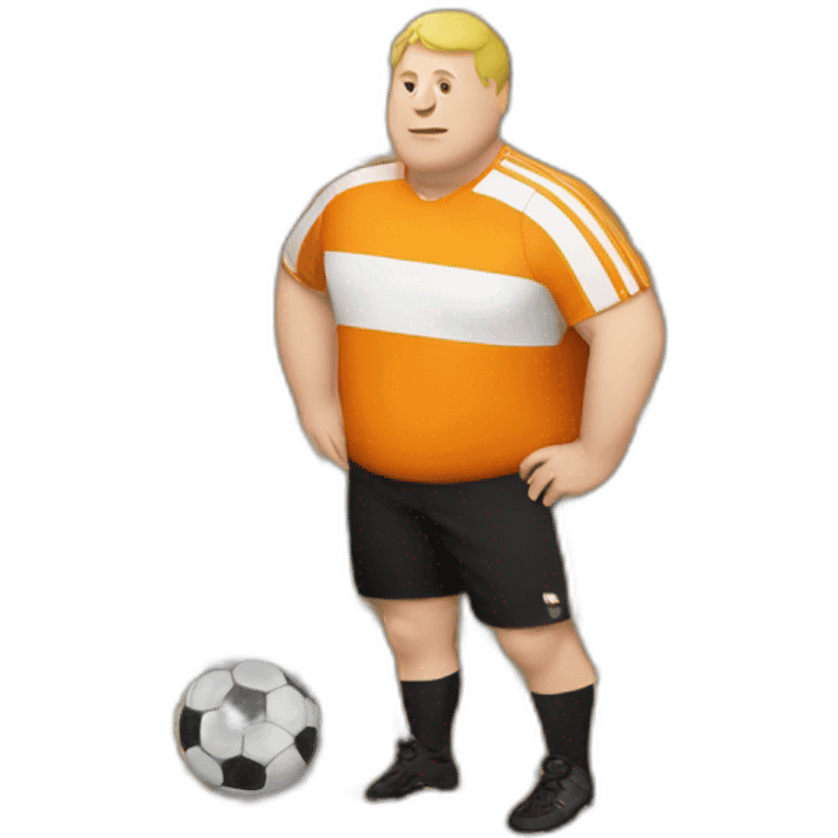 Fat white man play soccer orange and black emoji