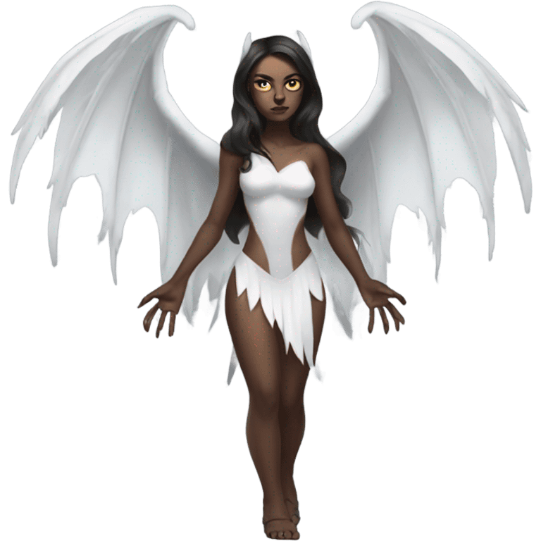 White skin, brunette demon woman with wings full body emoji