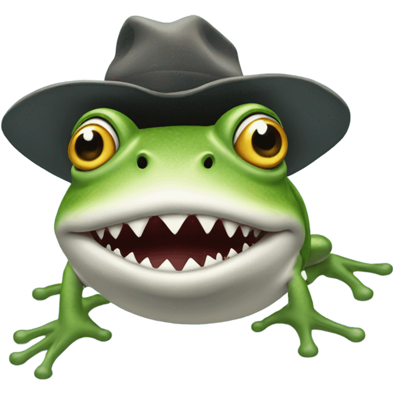 Frog riding a shark with a hat emoji