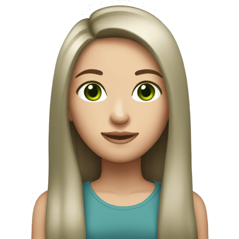 Brunette women, green eyes, long straight hair, fair skin emoji