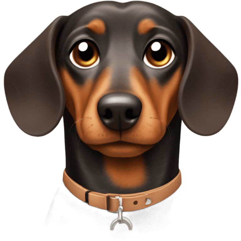 A overweight Brown dachshund with a collar on that has Otis on it emoji