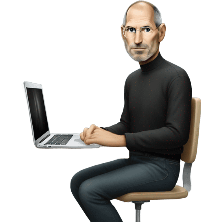 Steve Jobs using a MacBook sitting at a desk emoji