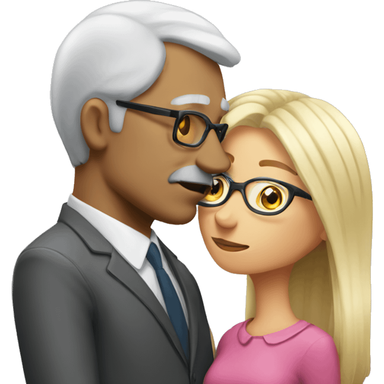 Grey hair man kissing blonde hair woman with glasses  emoji