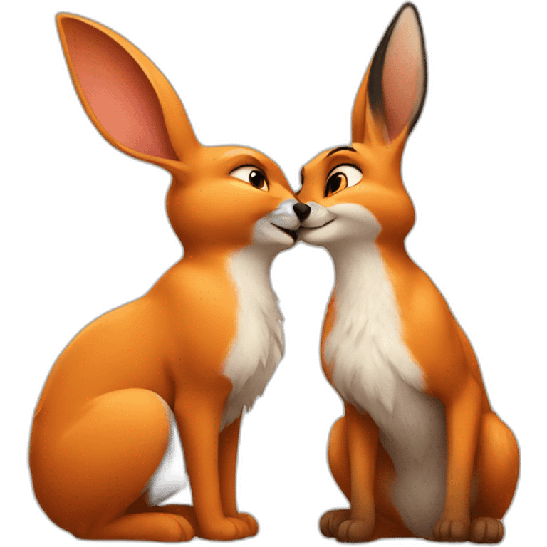 A rabbit kiss a Fox emoji