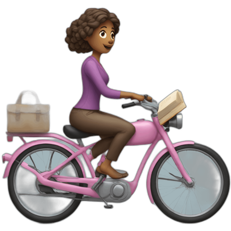 girly middleaged woman on a bike with a book in hand emoji