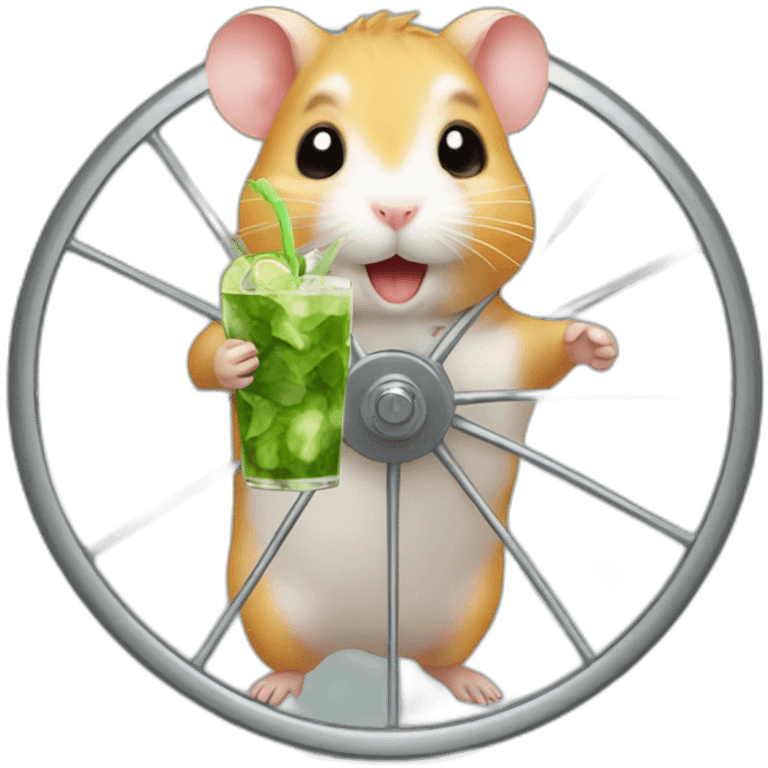 hamster running on a wheel drinking mojito emoji