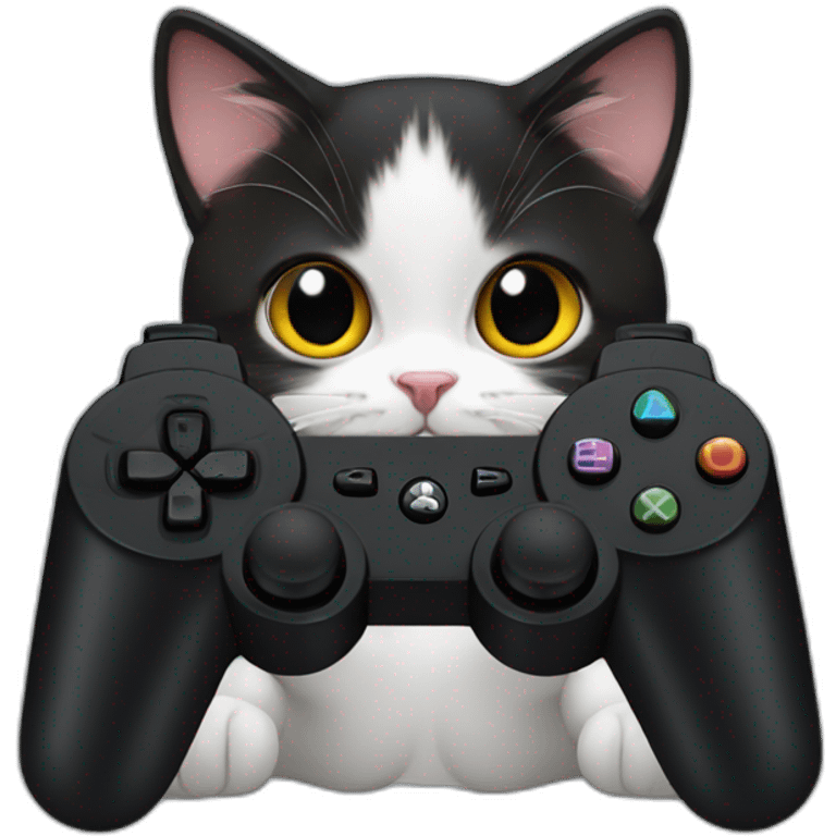 Cute cat holding one black ps controller and playing video games emoji