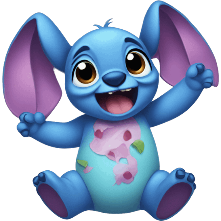 Stitch with a baby and giving  hum a lisa emoji