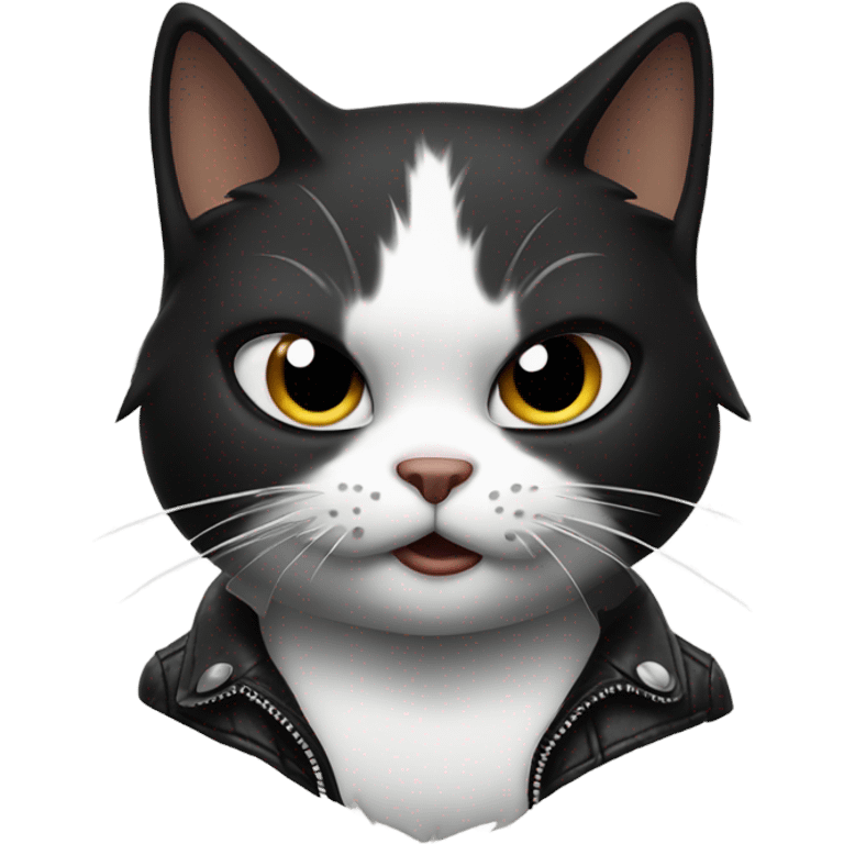 Angry, female black and white cat wearing a leather jacket on a motorcycle emoji