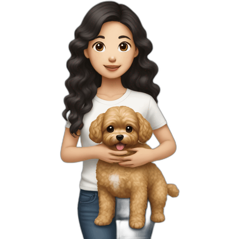 girl asian dark hair holding golden maltipoo emoji