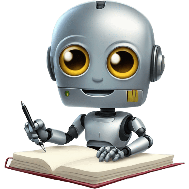 cute robot holds a pen and writes in a notebook emoji