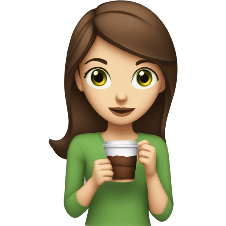 brown hair green eyes girl with coffee and chocolate muffin  emoji