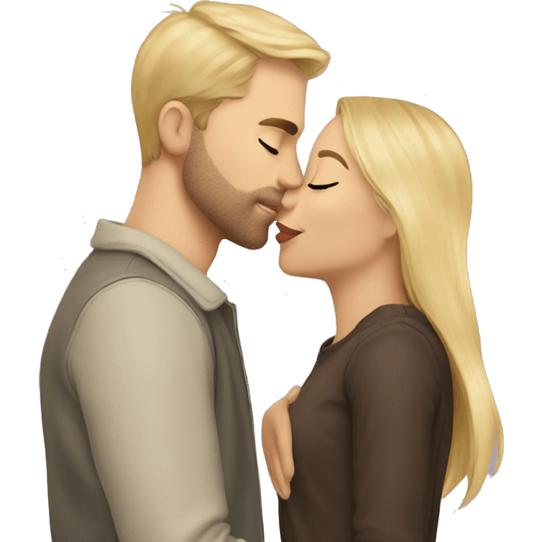 Brunette kissing her blond boyfriend on cheek emoji