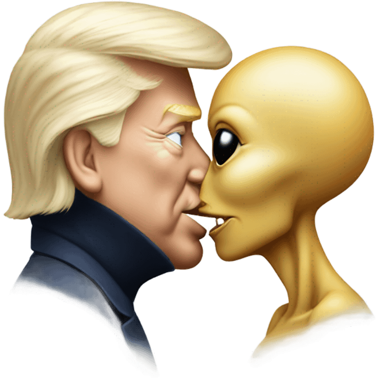 Photo realistic, Donald Trump, kissing and embracing alien woman, at the beach by the pool emoji