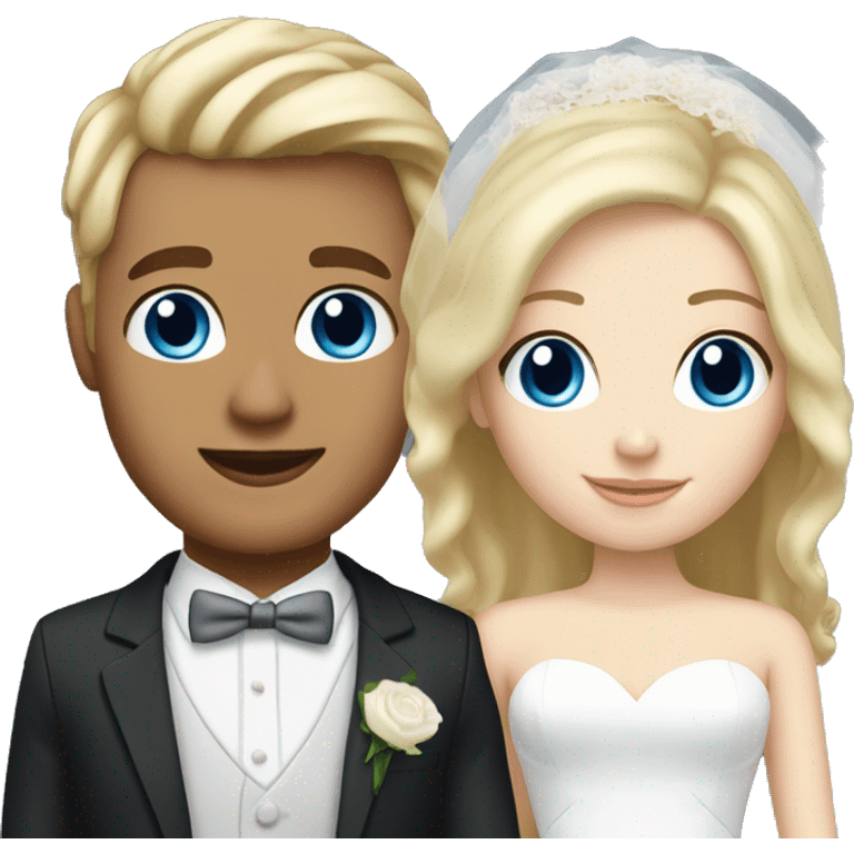 bride blue eyes and blonde hair, groom fair hair white skin emoji