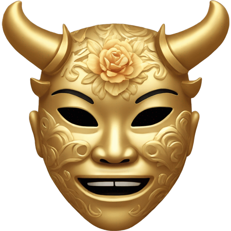 Golden feminine oni mask with floral pattern on it  emoji