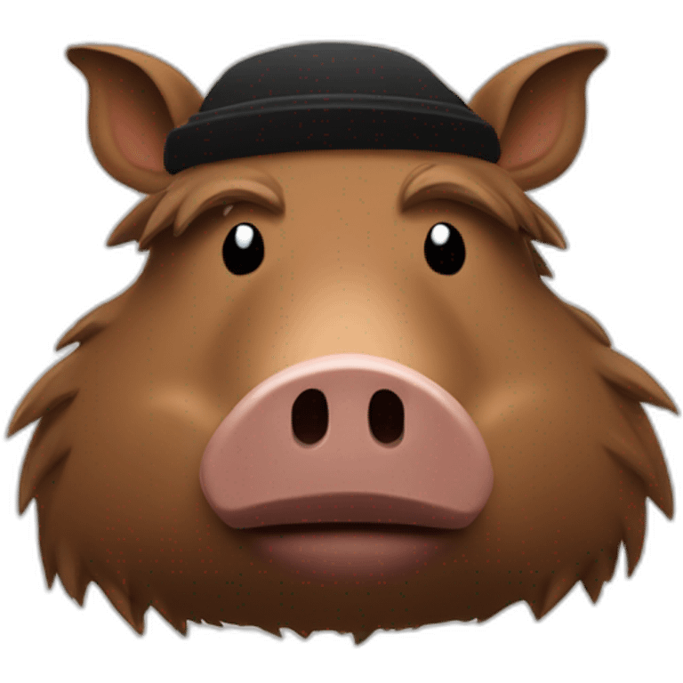 fullface brown boar tired of life with a black winter hat emoji