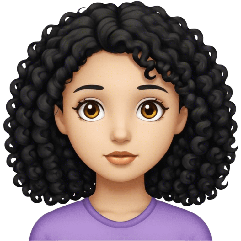 Girl with black curly hair and brown eyes emoji