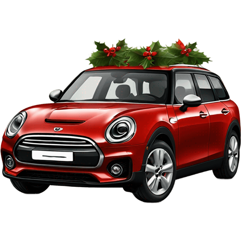 Red Mini Cooper Clubman decorated for Christmas emoji