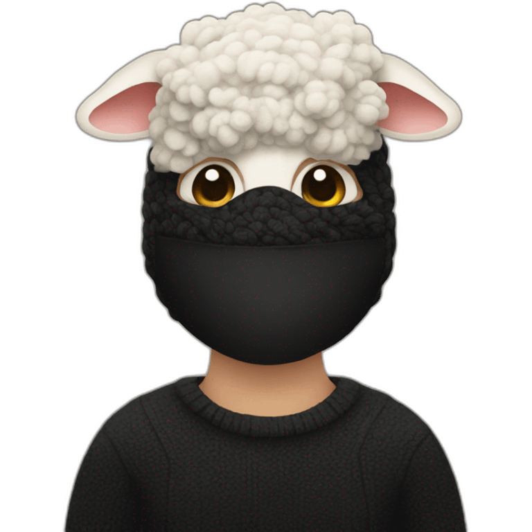 person with a lamb mask and black wool emoji