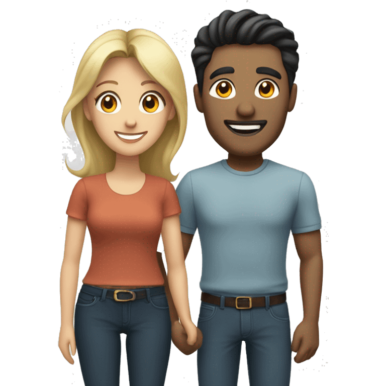 smiling couple in casual attire with dark haired man and blonde woman emoji