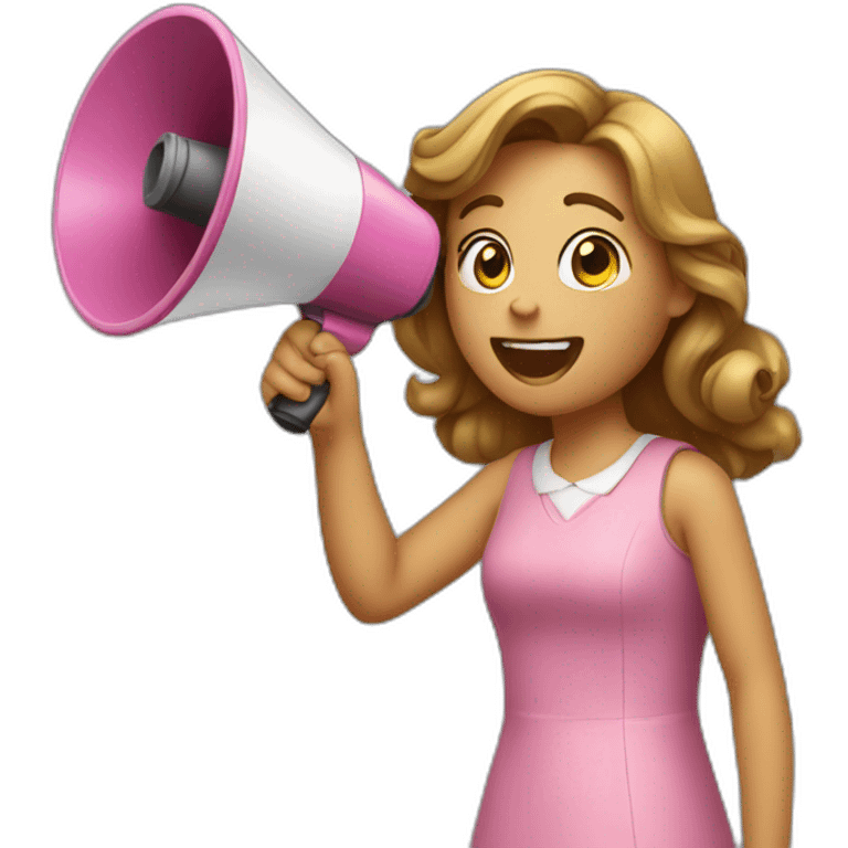 a girl in a pink dress talking into a megaphone emoji