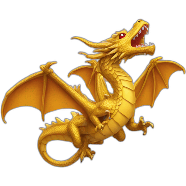 Flying Three headed gold dragon emoji