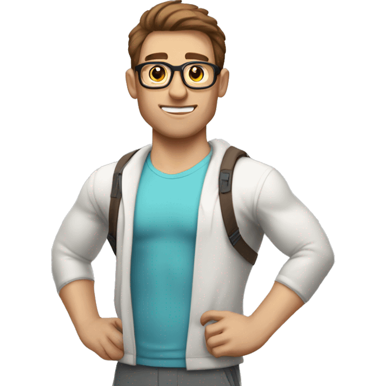 white nerd guy with brown hair going to gym emoji