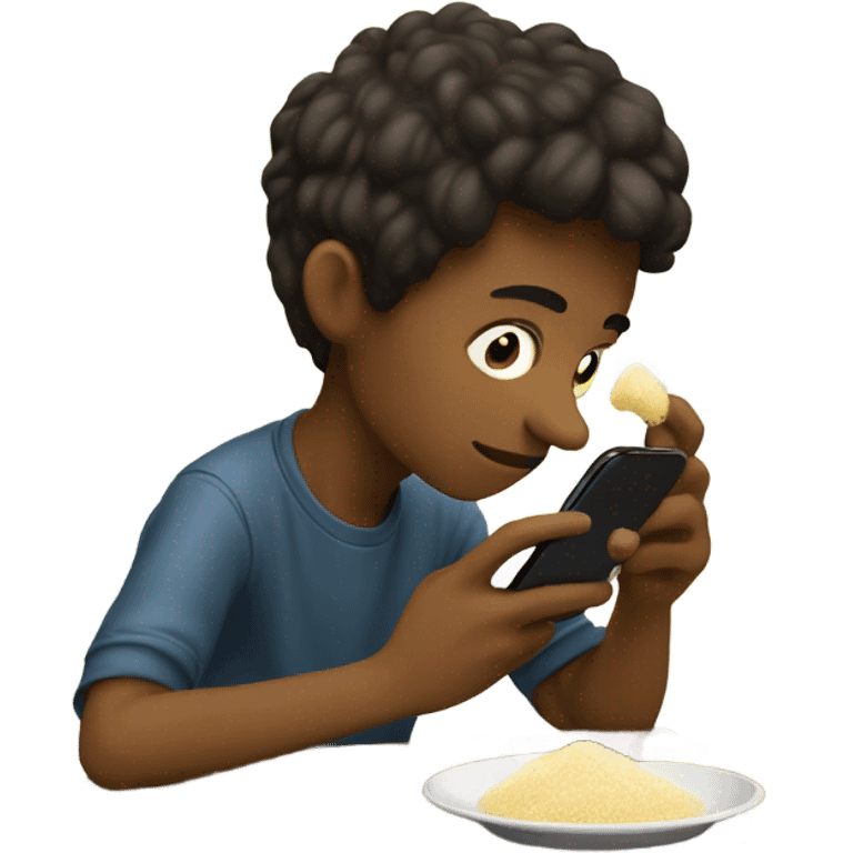 boy with phone indoors sniffing sugar off his table emoji