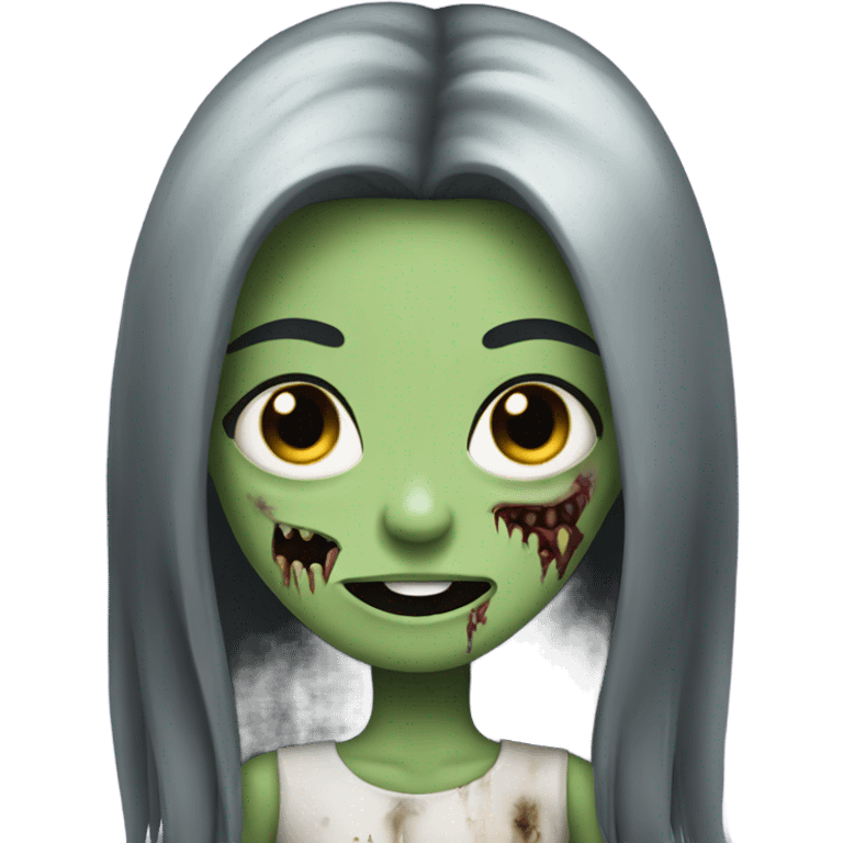 girl zombie with black long hair with teeth emoji