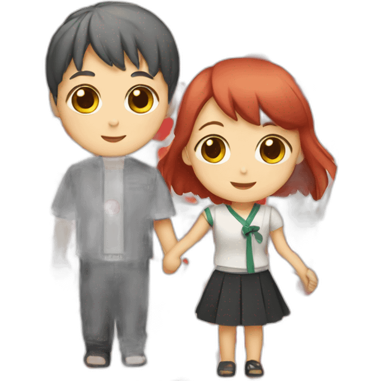 girl and boy holding japanese flag emoji