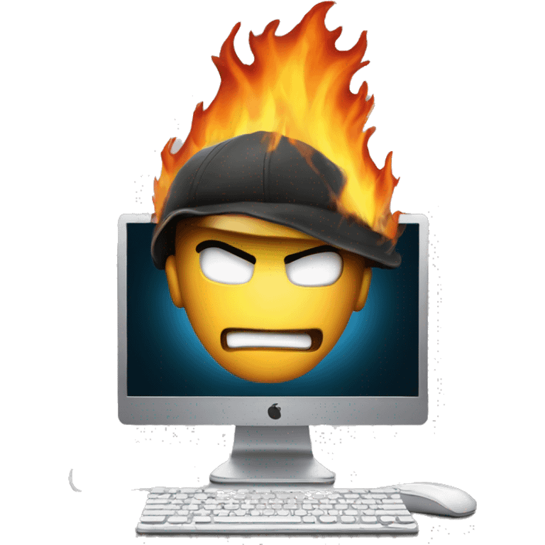 hacker on a computer on fire emoji