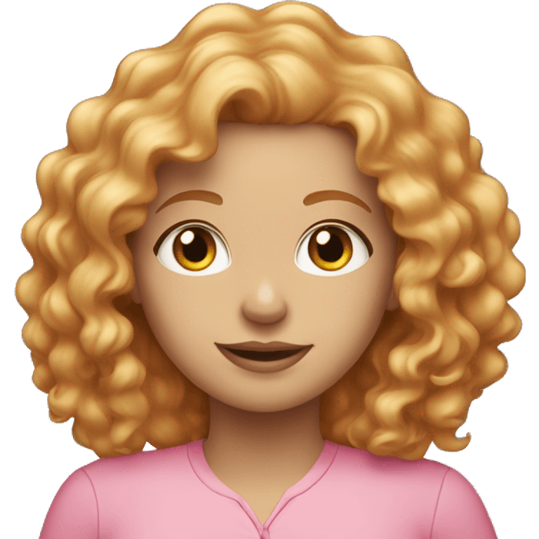 White woman with strawberry blonde curly hair in a pink shirt emoji