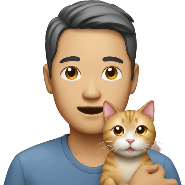 Asian man with cat emoji