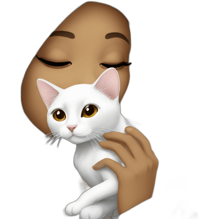 Hijab women kissing white cat emoji